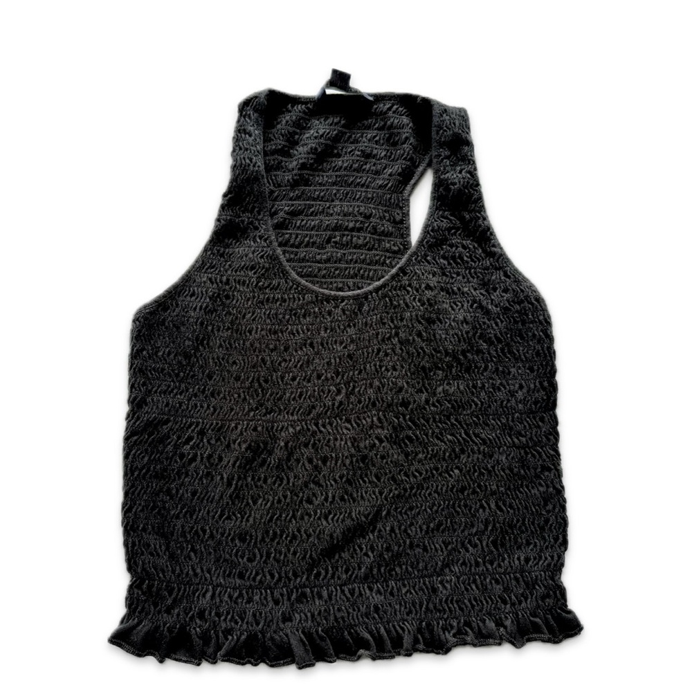 American Eagle Summer Ruched Black Casual Basic Women’s Crop Tank Top Women’s